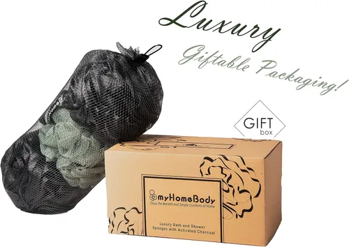 Vista 8 de myHomeBody Spa Day Bath & Facial Bundle - Esponja de baño de lufa con esponjas faciales de doble textura