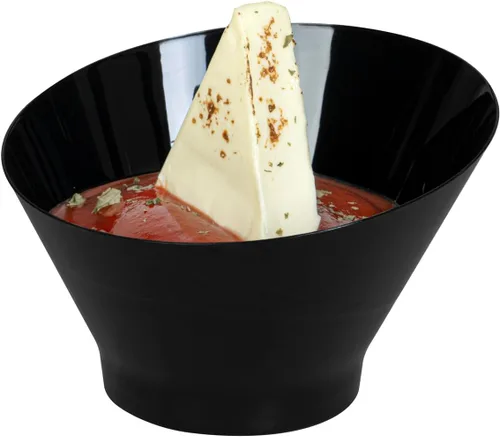 Vista 10 de Restaurantware - Cuencos para servir de 5 onzas, 100 cuencos desechables para aperitivos, diseño inclinado, redondo, cuenco de plástico negro