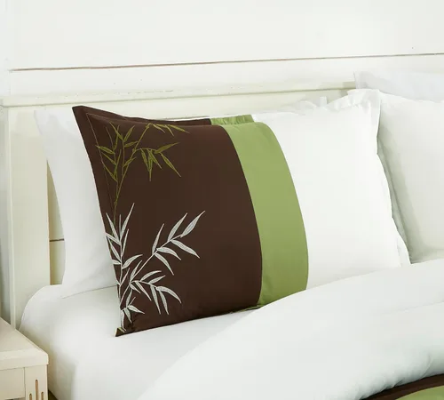 Vista 5 de Chezmoi Collection Bengal - Juego de edredón bordado de bambú de 7 piezas, tamaño matrimonial, ropa de cama de microfibra de hierba de bambú verde