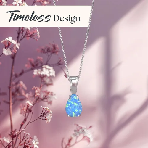 Vista 4 de 925 Sterling Silver Gemstone Necklace – Birthstone Jewelry for Women – Minimalist Silver Chain with Gemstone Teardrop Pendant – Elegant Gift for