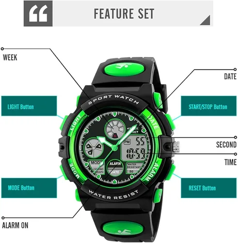 Vista 2 de PASNEW Kids WatchBoy Sports Waterproof WatchLED 50M Alarm Calendar Outdoors WatchWatches with Luminous