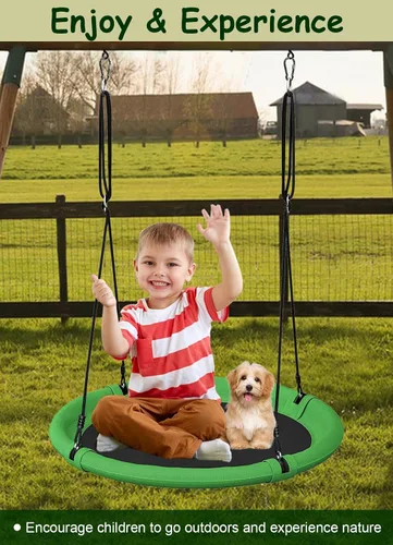Vista 6 de Juego de columpio de árbol de platillo de 24 pulgadas para niños y adultos, juegos de columpios ajustables para patio trasero o patio de juegos al