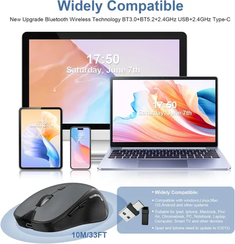Vista 2 de Ratón para MacBook Ratón inalámbrico Bluetooth para portátil MacBook Air Mac Pro recargable silencioso PC iPad ratón óptico con Jiggler interruptor