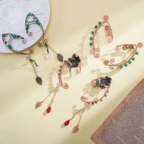 Vista 5 de FRESHME Pinzas de oreja vintage hechas a mano, para cartílago, para mujeres y niñas, renacentista, cosplay, fiesta, accesorios de disfraz