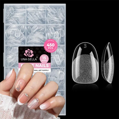 Vista 15 de UNA GELLA Puntas de uñas cortas de almendra, 450 puntas de uñas acrílicas