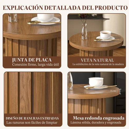 Vista 4 de Fsbecl Mesa auxiliar de pedestal de granja, mesa auxiliar redonda con panel estriado, mesa rústica para bebidas para sala de estar de espacio