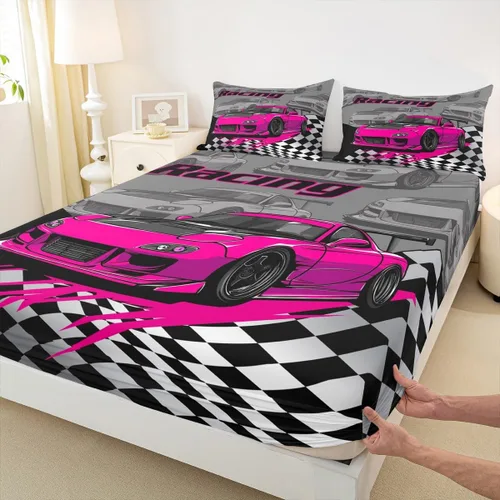 Vista 9 de Manfei Sábana bajera ajustable de dibujos animados para niños, tamaño individual, bonito juego de ropa de cama con excavadora, camión, tractor