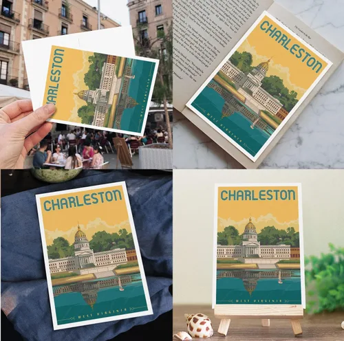 Vista 7 de gaeaverse Charleston - Postales de paisaje de la ciudad americana, postales vintage de 9 piezas/juego de tarjetas de felicitación de ciudades