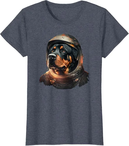 Vista 86 de Divertida camiseta Rottweiler con diseño de astronauta rottweiler en galaxia espacial, Negro