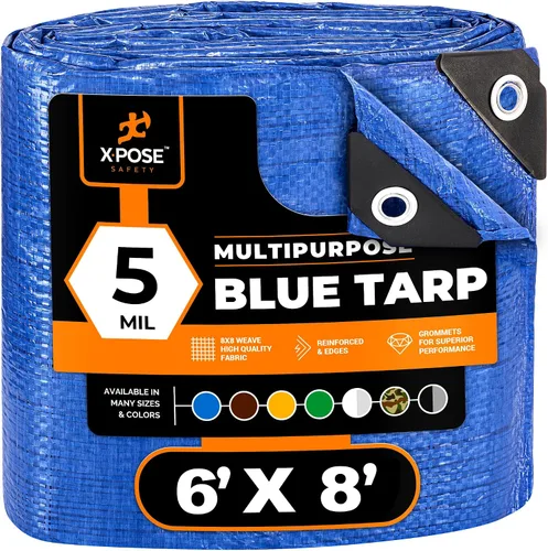 Vista 136 de Xpose Safety - Lona de polietileno ligera azul – Funda protectora multiusos, paño de goteo – duradero, impermeable, resistente a la intemperie