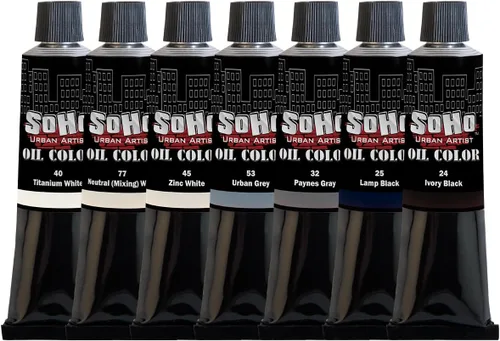 Vista 23 de Soho Urban Artist Juego de tubos de pintura al óleo de 24 a 0.4 fl oz, aceites de triple fresado con linaza refinada, aplicación suave, mezclas
