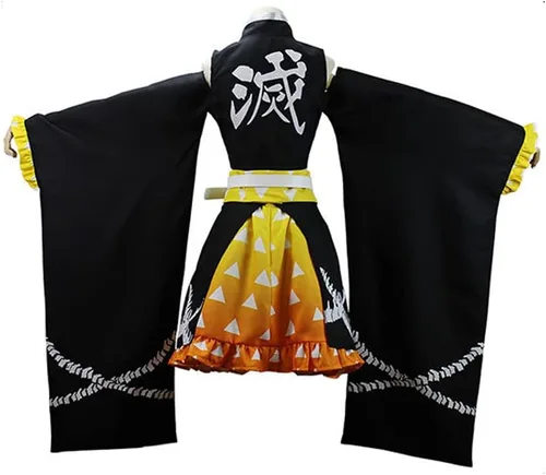 Vista 4 de Juejuezi Nuevo Zenitsu Tanjirou Cosplay Disfraz Anime Kimono Halloween Off Hombro Falda Shinobu traje con pendientes
