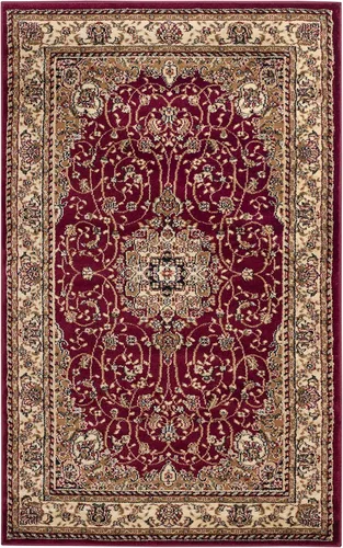 Vista 2 de Safavieh colección Lyndhurst LNH329A, tapete tradicional alargado Medallion color negro y marfil, de 2'3" x 12'., Polipropileno, Rojo/marfil