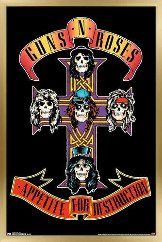 Vista 9 de Trends International Guns N' Roses - Póster de pared con cruz, 14.725 x 22.375 pulgadas, versión con marco de madera tipo granero Versión enmarcada