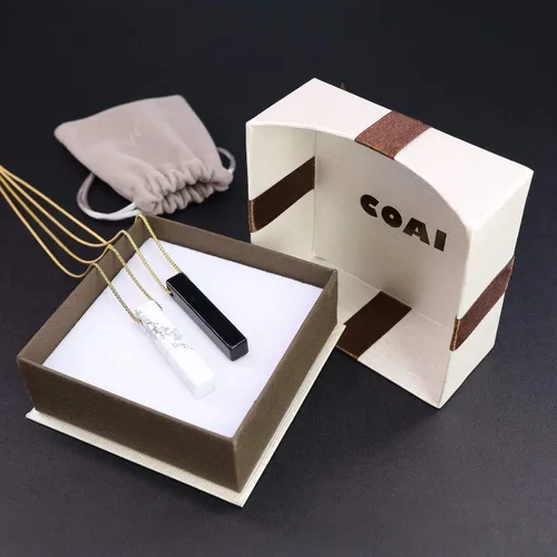 Vista 7 de COAI Collares con colgante de piedra de barra Yin Yang para parejas Piedra