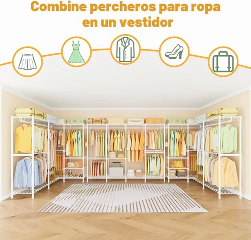 Vista 6 de ULIFHOME H41 - Perchero de ropa resistente, perchero para colgar ropa, extra grande, portátil, independiente, 78.5 pulgadas de ancho x 15.8 pulgadas