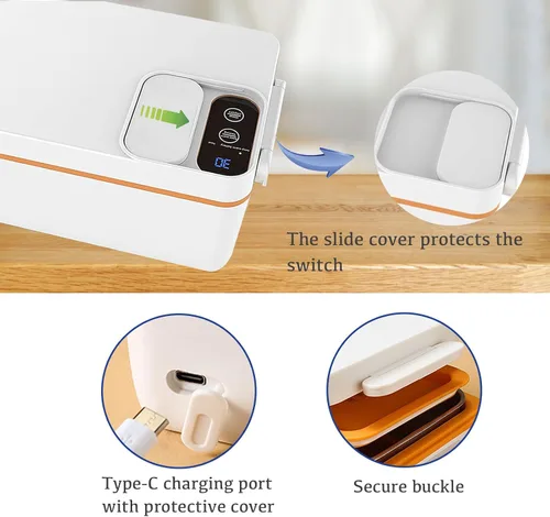 Vista 4 de BJLIFE Lonchera eléctrica inalámbrica con calefacción, calentador de alimentos con batería recargable, calentador de alimentos portátil de 1 litro