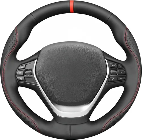 Vista 14 de MEWANT Envoltura de volante de ante negro cosida a mano para BMW 2Series F22 F23 F30 F34 F32 F33 F36 Cubierta de volante DIY