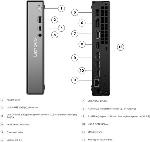 Vista 4 de Lenovo ThinkCentre neo 50q Gen 5 Mini PC de sobremesa, Intel Core i5-13420H de 8 núcleos, 8 GB DDR5 RAM, 512 GB SSD, WiFi 6E, Bluetooth 5.3