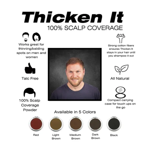 Vista 4 de Thicken It 100% Scalp Coverage Polvo para el cabello, negro, sin talco, corrector de pérdida de cabello resistente al agua, más grueso que