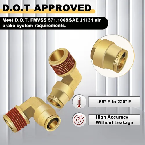 Vista 4 de Siptenk 1/2" Codo DOT de Latón Empuje para Conectar Accesorios de Línea de Aire 5 PIEZAS, Tubo de 1/2" OD x Rosca NPT de 1/2" Accesorios de Conexión