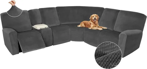 Vista 556 de Arfntevss Fundas de sofá seccional reclinable de terciopelo, Funda de sofá seccional de esquina para sofá reclinable, Funda elástica suave