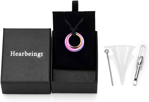 Vista 7 de Hearbeingt Collar de urna de cremación para cenizas para mujeres y hombres, colgante conmemorativo con cristal circular, Acero inoxidable, Acero