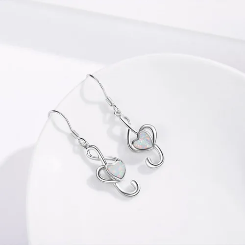 Vista 3 de Aretes colgantes de plata de ley 925 con ópalo y música, regalos para amantes de la danza, músicos, niñas, mujeres, profesores, Plata de ley, plata