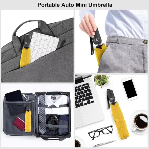 Vista 131 de LEAGERA Paraguas de viaje compacto para bolso, mango plano, impermeable para lluvia ligera