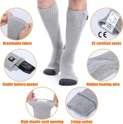 Vista 3 de Calcetines térmicos para hombres y mujeres, calcetines eléctricos con batería recargable de 7.4 V 2200 mAh, calentadores de pies para deportes