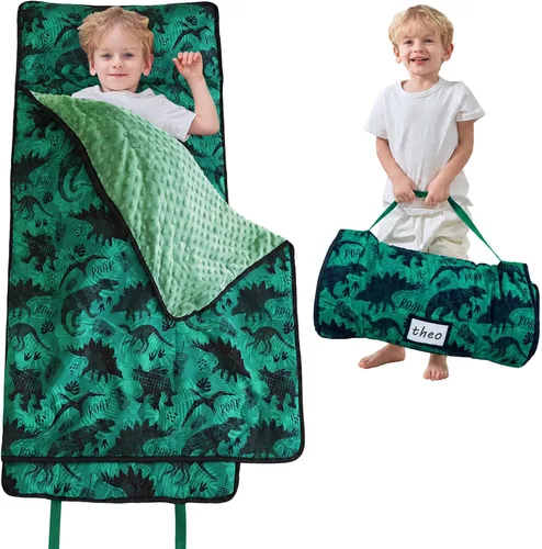 Vista 22 de Lasoftan Tapete para siesta para niños con almohada y manta, tapetes enrollados extra grandes para siestas, bolsas de dormir para niños y niñas