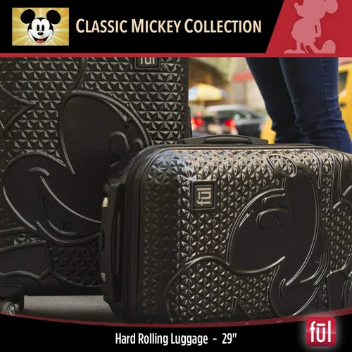Vista 7 de FUL Disney Mickey Mouse - Maleta rígida con ruedas giratorias, Negro -, Disney Mickey Mouse - Maleta rígida con ruedas giratorias