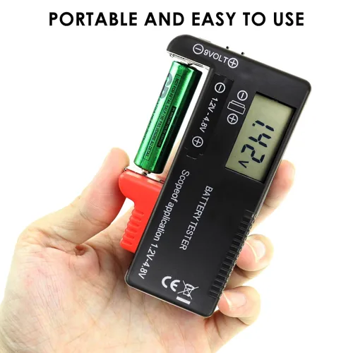 Vista 3 de Comprobador de batería digital, comprobador universal de batería para pilas AA AAA C D 9V 3.7V 1.5V - Portátil con precisión comprobar el nivel