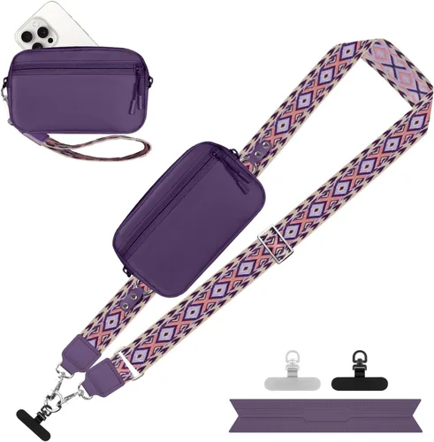Vista 24 de YFWE Correa de clip and go para teléfono con cartera cruzada, cordón ajustable para teléfono con cartera RFID desmontable, correa universal