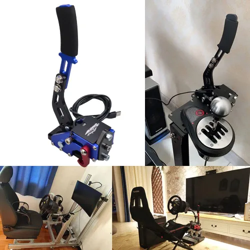 Vista 5 de PC Racing Game USB Handbrake for 16Bit SIM for Racing Games, Compatible with Logitech G27 G29 G920 G923 T500 T300 Simulate Linear Handbrake BlueWith