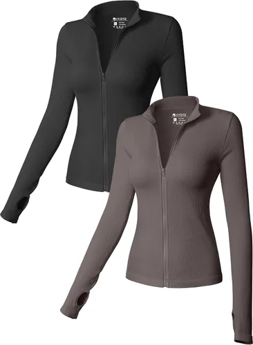 Vista 10 de OQQ - Camisetas de manga larga con cremallera frontal para mujer (2 piezas)
