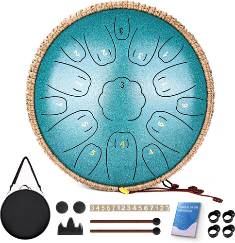 Vista 11 de Tambor de Lengua de Acero, 12 Pulgadas 15 Notas Tambores de Lengua, Tambores Handpan Instrumento de Percusión para Niños y Adultos, Tambor de Mano