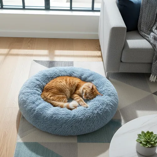 Vista 6 de PetAmi Cama calmante para perros y gatos pequeños y medianos, 23 camas redondas en forma de dona, cama lavable y esponjosa de piel sintética