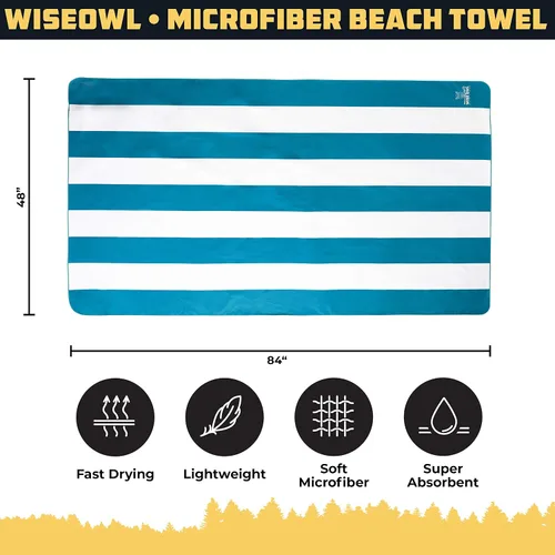 Vista 3 de Wise Owl - Toalla de playa de microfibra (7' x 4') – toalla de playa extra grande de secado rápido, superabsorbente, toalla de playa y natación