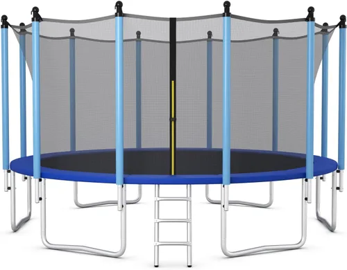 Vista 13 de GYMAX - Trampolín recreativo de 8, 10, 12, 14, 15 y 16 pies, con red de seguridad y escalera, certificado por ASTM, trampolín para exteriores
