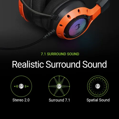 Vista 4 de WIZMAX Auriculares para juegos de PC MH2 - RGB USB con cable para juegos con micrófono Sonido envolvente virtual 71