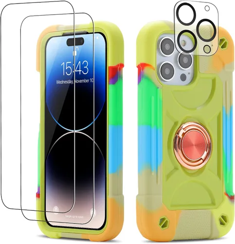 Vista 93 de Funda para iPhone Se3/iPhone Se2, iPhone 6/6S, iPhone 7/iPhone 8 de 4.7 pulgadas con soporte de anillo, con 2 protectores de pantalla resistentes