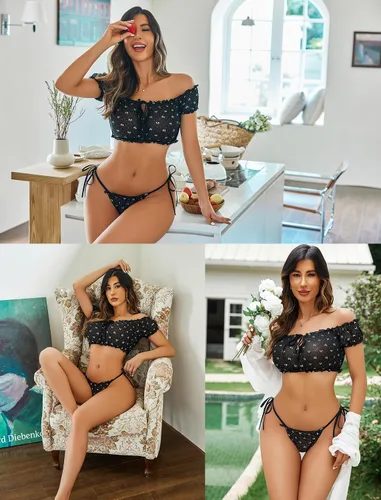 Vista 93 de Avidlove - Conjunto de brasier y braga con volantes, conjunto de lencería tipo babydoll de malla