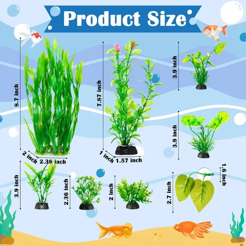 Vista 3 de Gejoy 28 piezas de decoración de acuario, accesorios para pecera de cueva, plantas verdes, incluyen 12 cuevas de roca de cerámica y 16 plantas