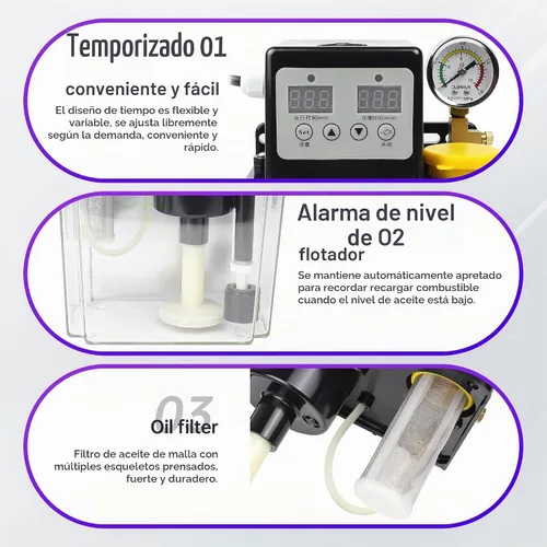 Vista 5 de RATTMMOTOR Bomba de aceite lubricante automática 110V 1L, bomba de lubricación electromagnética, control numérico digital, pantalla digital dual
