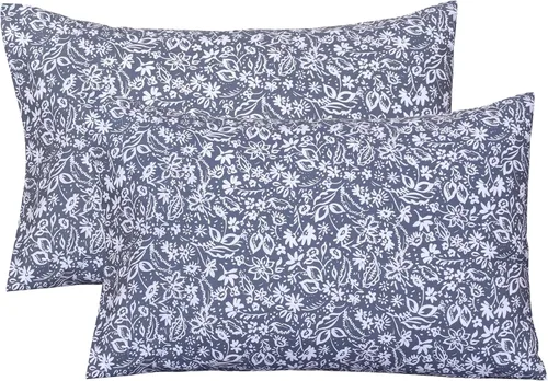 Vista 9 de Feather & Stitch - Fundas de almohada 100% algodón de 2 piezas tamaño Queen, 300TC fundas de almohada ultra suaves con cierre de sobre, resistentes