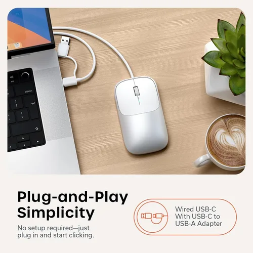 Vista 3 de Satechi Ratón delgado LX con cable, diseño USB-C de aluminio, color Plateado