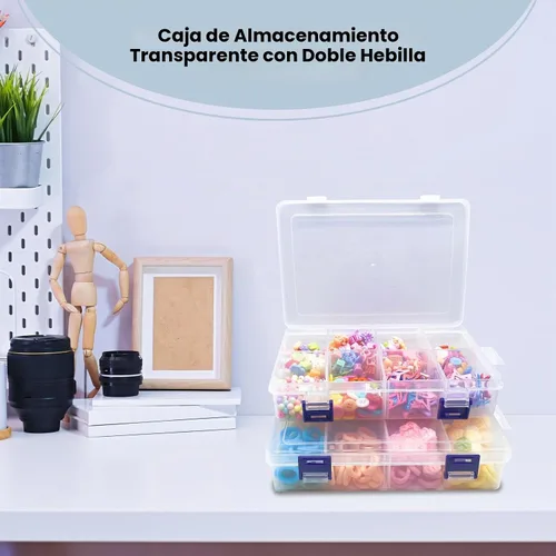 Vista 3 de 2 cajas de almacenamiento de plástico transparente de 8 rejillas con divisores ajustables, apilables, 8 compartimentos, caja organizadora pequeña