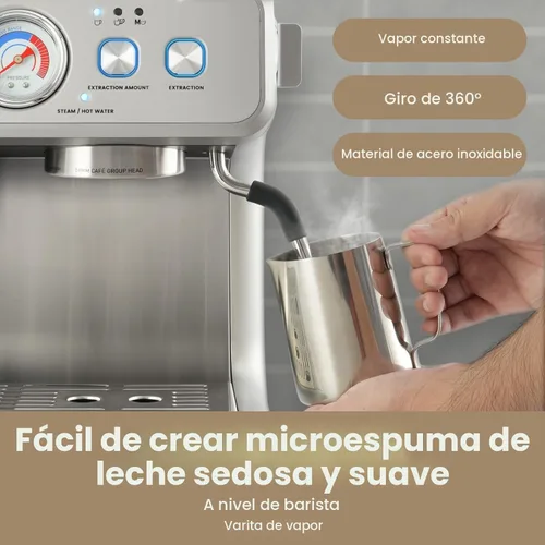Vista 2 de Gevi Máquina de café expreso de doble caldera con molinillo incorporado, portafiltro comercial de 2.283 in, varita de vapor barista, 31 ajustes
