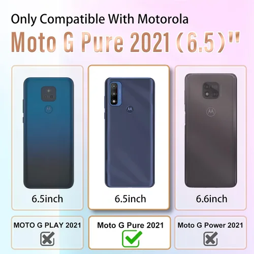 Vista 2 de Likiyami Funda 3 en 1 para Motorola Moto G Pure 2021 con diseño de corazón para mujeres y niñas, bonita, de lujo, bonita con soporte, funda estética